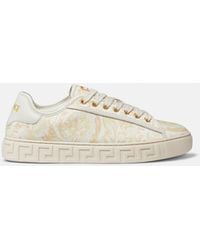 Versace - Greca Printed Canvas Sneakers - Lyst