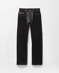 Versace - Denim & Leather Straight Jeans - Lyst