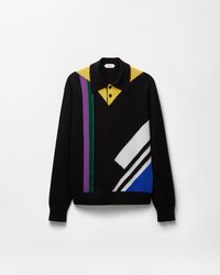 Versace - Wool Intarsia Knit Polo Sweater - Lyst