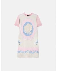 Versace - Cameo Silk-Foulard Wool Knit Polo Dress - Lyst