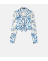 Versace - Underwater Barocco Knotted Crop Cotton Shirt - Lyst