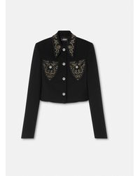 Versace - Crop-Jacke Aus Wolle Mit Nieten - Lyst