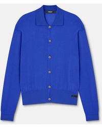 Versace - Silk-Cotton Knit Polo Cardigan - Lyst