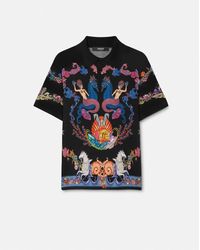 Versace - Coral Theatre Knit Silk Polo Shirt - Lyst