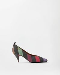 Versace - Tina Striped Denim Pumps 65 Mm - Lyst