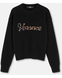 Versace - Embroidered Wool Knit Sweater - Lyst