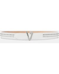 Versace - V Embellished Leather Belt 1.2" - Lyst