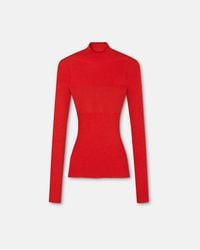 Versace - Tailliertes Rippstrick-Top Aus Merinowolle - Lyst