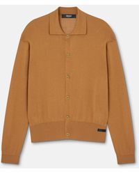 Versace - Silk-Cotton Knit Polo Cardigan - Lyst