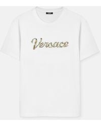 Versace - Embroidered Cotton-Jersey T-Shirt - Lyst