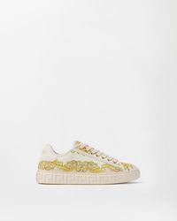 Versace - Greca Printed Silk Twill Sneakers - Lyst
