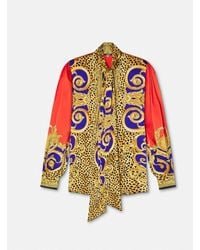 Versace - Cheetah Barocco Silk Lavallière Shirt - Lyst