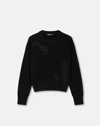 Versace - Embroidered Barocco Leaf Knit Sweater - Lyst