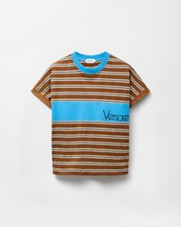 Versace - Embroidered-Logo Striped-Intarsia Cotton T-Shirt - Lyst
