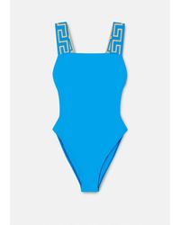 Versace Greca Border One-piece Swimsuit - Blue