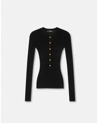 Versace - Merino Wool Ribbed Knit Henley Top - Lyst