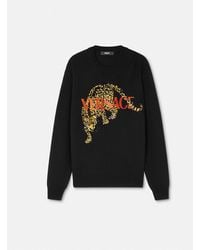 Versace - Crystal Leopard Wool Knit Sweater - Lyst