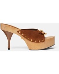 Versace - Opera Bow Suede Clogs 110 Mm - Lyst