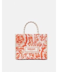 Versace - Barocco Athena Raffia Small Tote Bag - Lyst