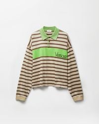 Versace - Embroidered-Logo Striped-Intarsia Cotton Polo - Lyst