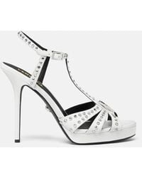 Versace - V Embellished Leather Sandals 120 Mm - Lyst