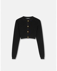 Versace - V Allover Jacquard Knit Crop Cardigan - Lyst