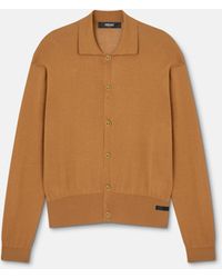 Versace - Silk-Cotton Knit Polo Cardigan - Lyst