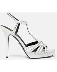 Versace - V Embellished Leather Sandals 115 Mm - Lyst