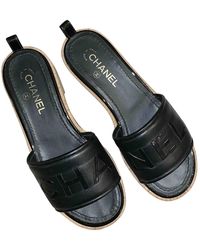 Chanel Leder Pantoffeln - Schwarz