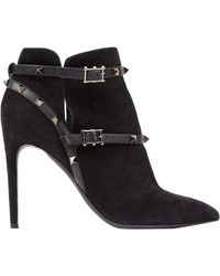 Valentino Rockstud Black Suede Ankle Boots