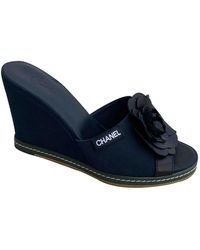 Chanel Leinen Clogs - Schwarz