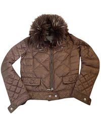Moncler Mantel Fur Hood en Polyester Marron