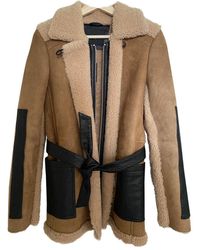 Maje Camel Leather Coat - Multicolour