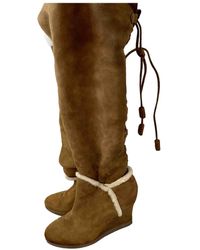 Moncler Bottes en Suede Camel - Multicolore