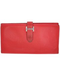 Hermès Portefeuilles Béarn en Cuir Rouge