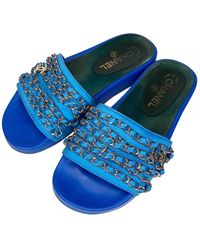 Chanel Leinen Pantoffeln - Blau
