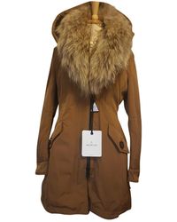 Moncler Mantel Fur Hood en Synthétique Marron