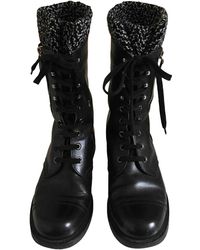 Chanel Leder Motorradstiefel - Schwarz