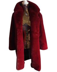 Sandro Red Faux Fur Coats