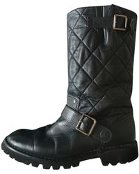 Chanel Leder Motorradstiefel - Schwarz