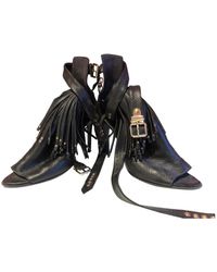 Burberry Leather Open Toe Boots - Black