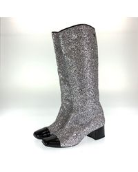 Chanel Bottes en Cuir Argenté - Multicolore