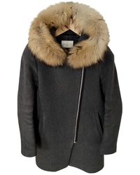 Sandro Anthracite Wool Coat - Multicolour