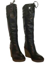 Moncler Bottes en Cuir Noir