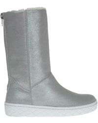 Moncler Bottes fourrées en cuir - Gris