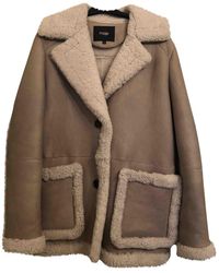 Maje Beige Shearling Coat - Natural