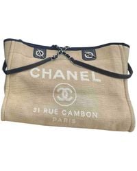 Chanel Cabas Deauville de Lona - Neutro