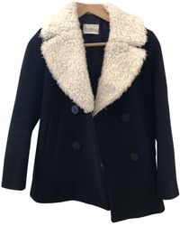 Sandro Navy Wool Coat - Multicolour