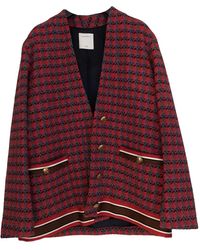 Sandro Tweed Jacket With Jewelled Buttons - Red