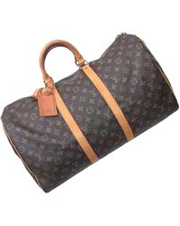 Louis Vuitton Keepall Leinen Reise Tasche - Braun